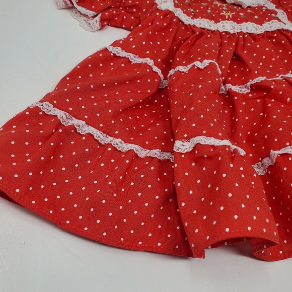 Vintage Polly Flinders Red & White lace Hand Smocked Dress Size 6-9 Month - Picture 8 of 9